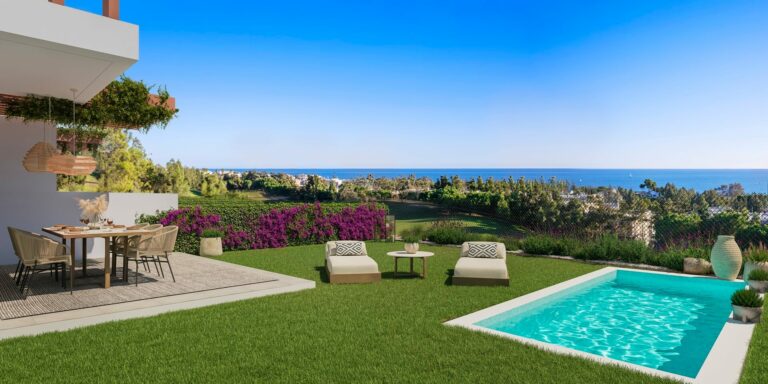 Jardín Soleia Living Exxacon viviendas de obra nueva en Mijas Costa del Sol
